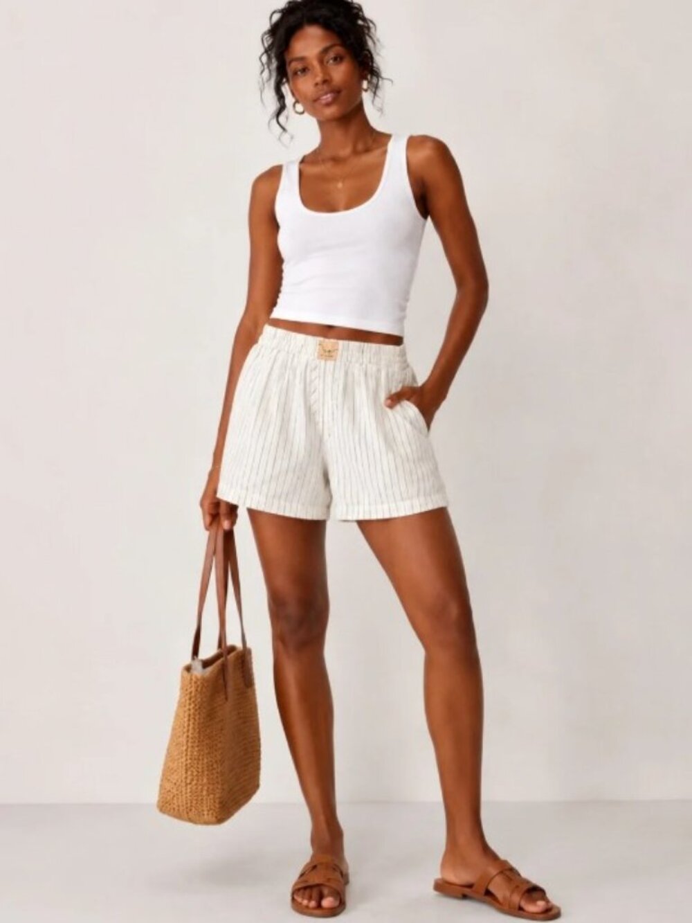 FP We the Free Ivory Pinstripe Pull-On Shorts, S, NWT